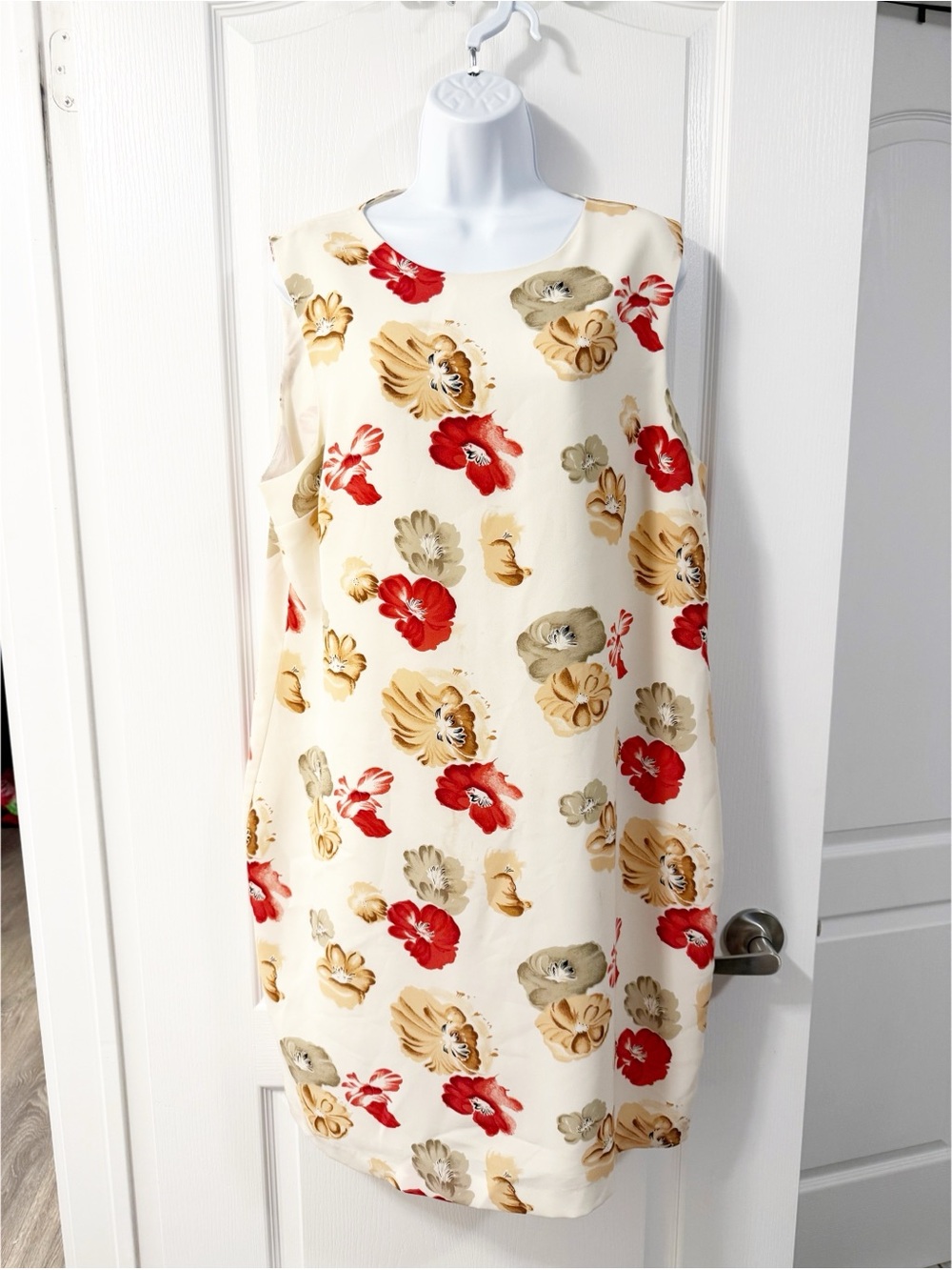 Vintage Maccine Cream Floral Shift Dress Size 17/18 Wedding Formal Business